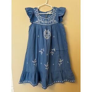 Roller Rabbit Blue and White Embroidered Dress Cap Sleeve Girls Size 10